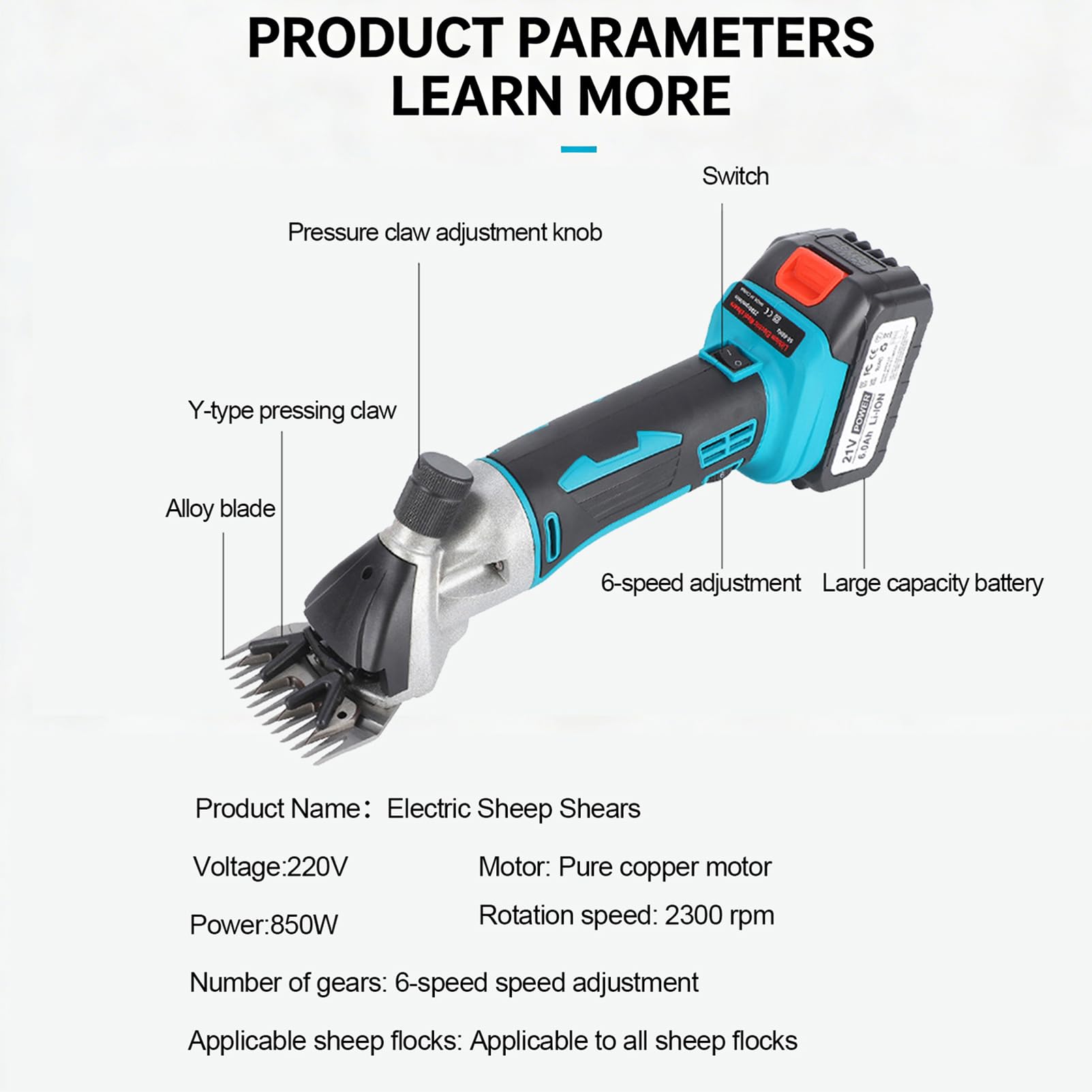 Tosatrice Senza Fili Per Pecore Macchina Tosatrice Elettrica Con 2 Batterie Da 6000mah 6 Velocità Regolabili Lame 9/13 Denti Tosatrice Per Lana Per Pecore Capre Alpaca E Animali A Pelo Folto 13 teeth