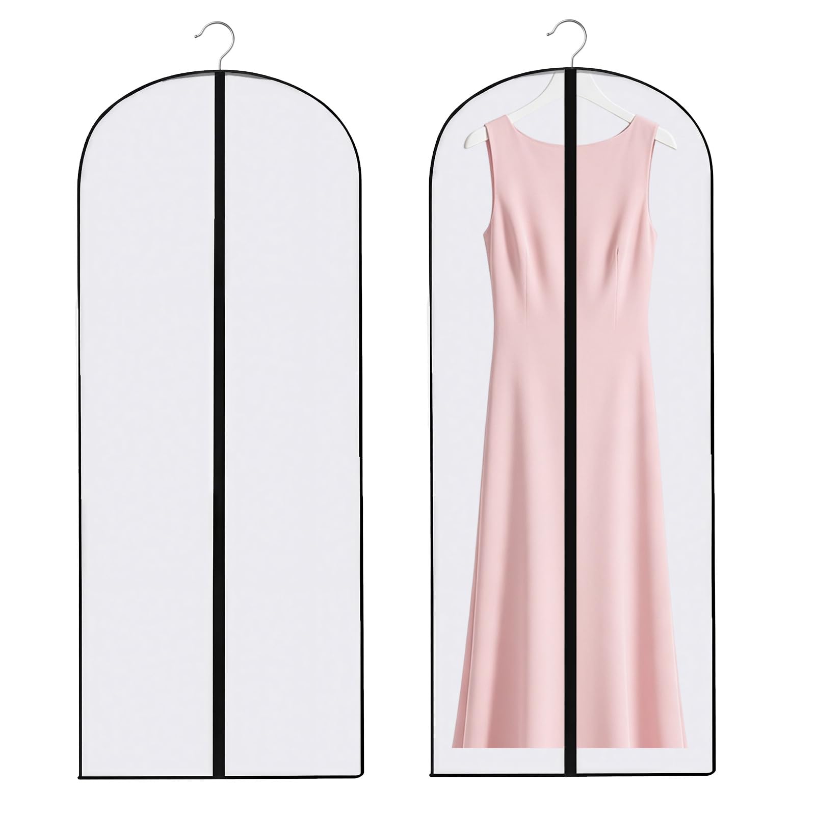 2 Pack Dress Bag, 140 x 60 cm Waterproof and Dustproof Dress Bags Covers Long for Hanging Clothes, Foldable and Reusable Garment Bag Translucent with Zipper for Dresses, Coats, Jackets (White)