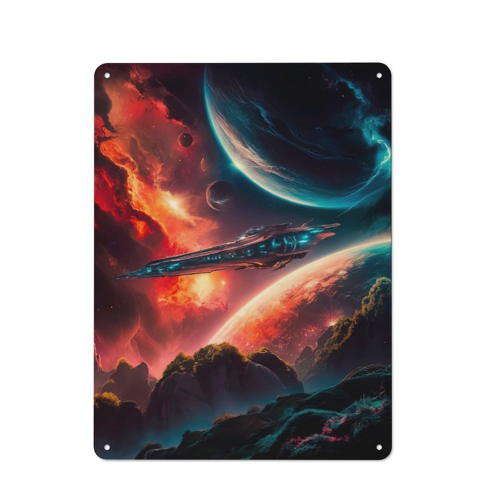 Junmoney Surreal Spaceship Tin Wall Plaque 40X30cm With For Hobby Room Or Studio, For Updating Hobby Room And Studio After Moving