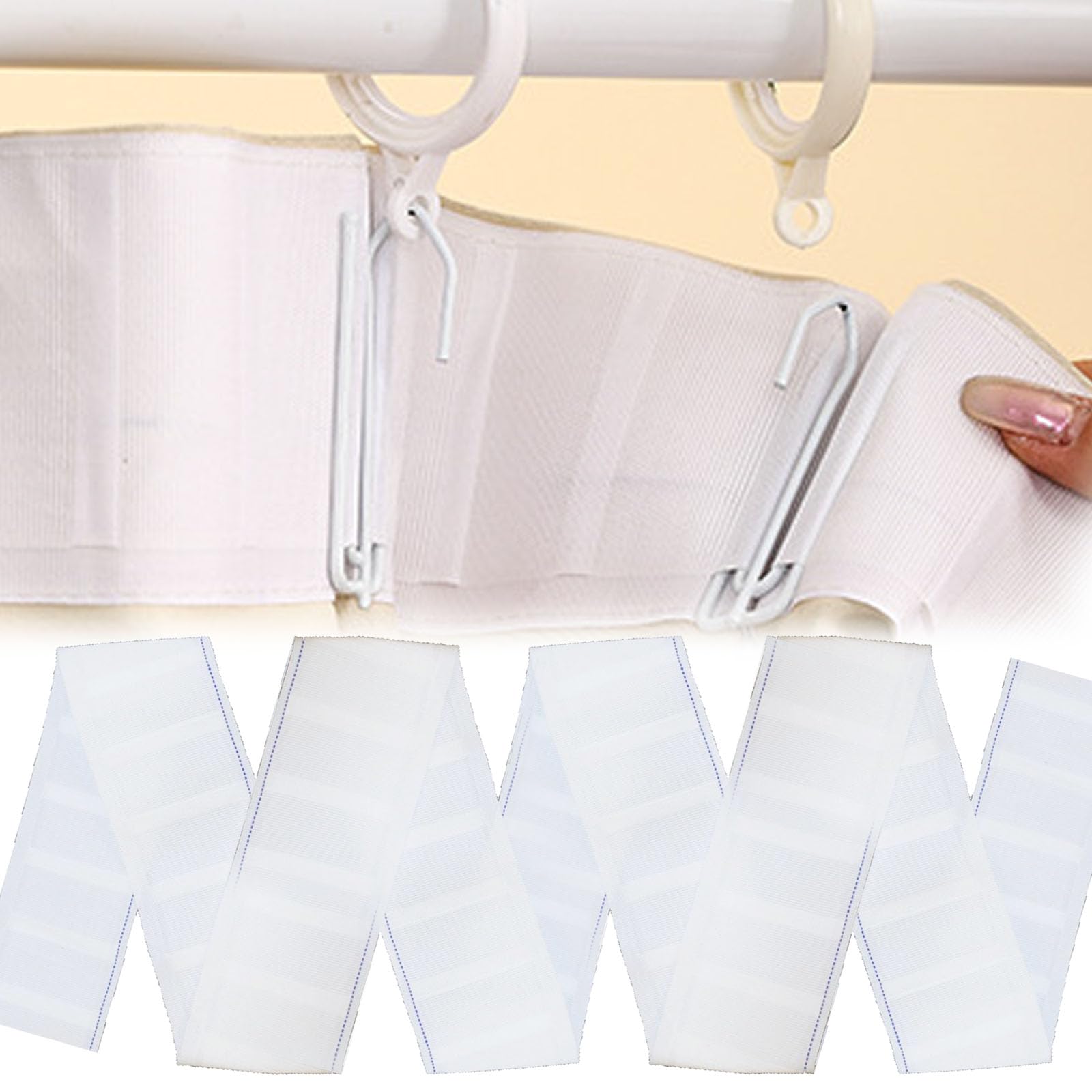 60 m x 7 cm - Blanc - Ruban de rideau à coudre - Ruban de fixation de rideau - Ruban fronceur - Ruban plissé - Ruban en tissu polyester - Ruban universel pour rideaux, bricolage