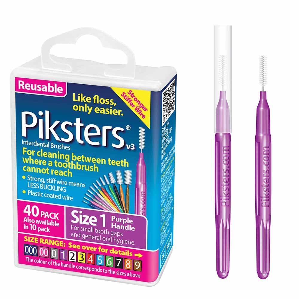Piksters Interdental Brushes, 40 pk, Size 1, Interdental Tooth Brush for Tight Gaps, Gum Soft Bristles for Plaque Removal, Safe for Braces
