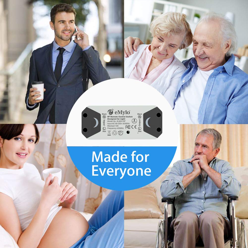 eMylo Smart Wireless Telecomando Interruttore 220V Relè 1000W 1-Channel Relè RF Interruttore 90-250V Automazione domestica 433Mhz con due trasmettitori 6 pacco