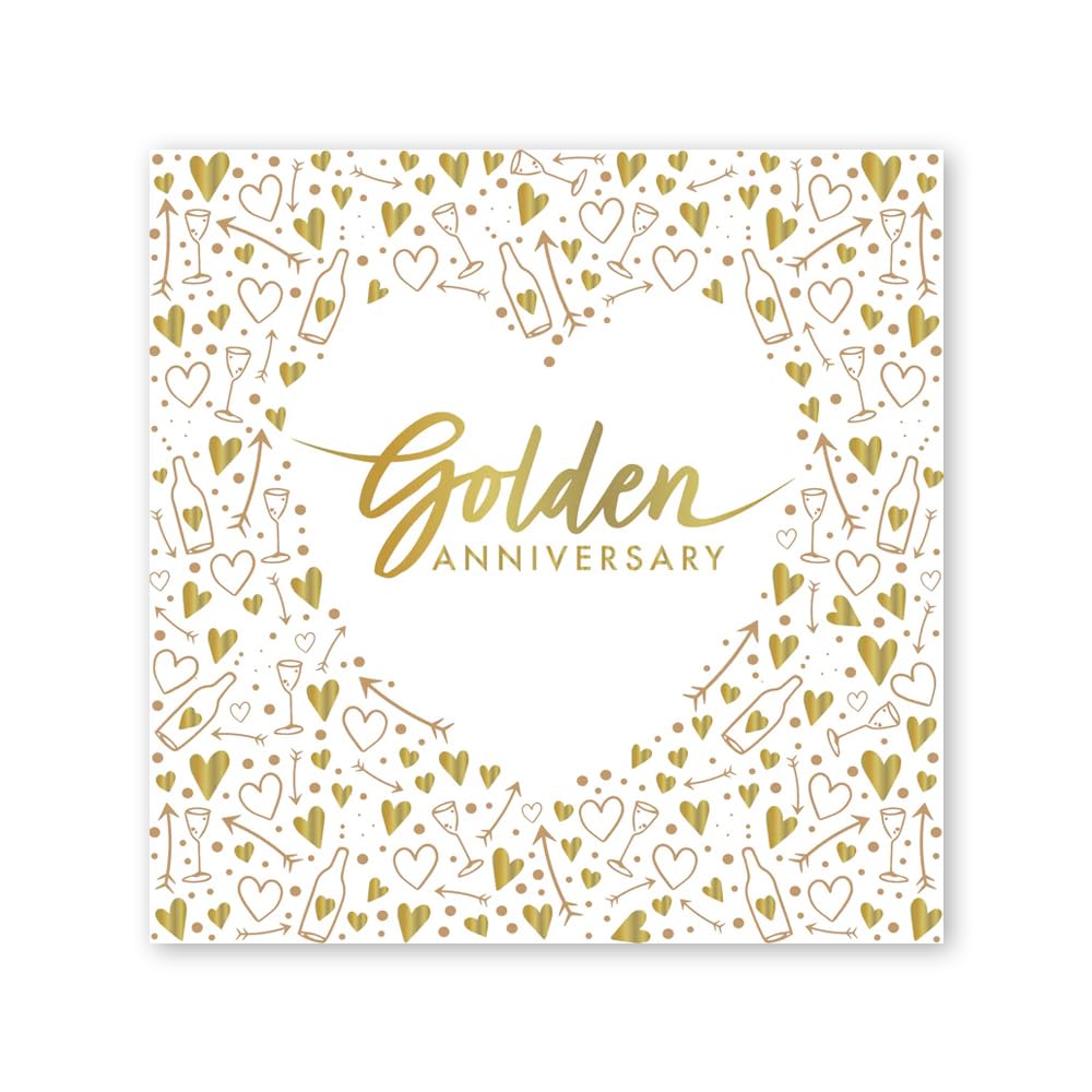 Anniversary House Golden 50th Anniversary Lunch Napkins | Pack of 16 | 3 ply | 33 x 33cm | Foil Stamped | Table Decoration, Golden Anniversary Decoration, Disposable Party Serviettes Napkins, J044