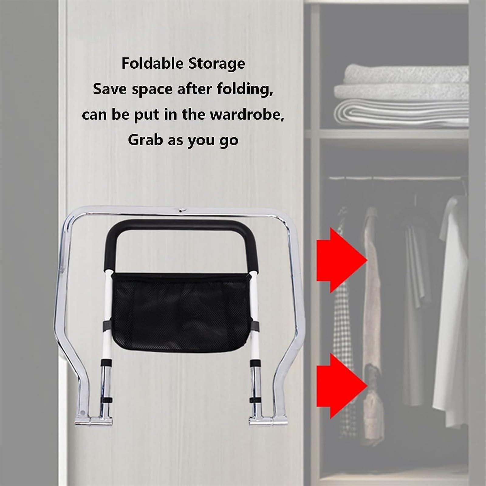 Prevenzione della caduta sul comodino Barra di sostegno Aiuto alla mobilità Sponda del letto for gli anziani Cadere dal letto Maniglia pieghevole for l'assistenza del letto Adatta King Queen Full Twin