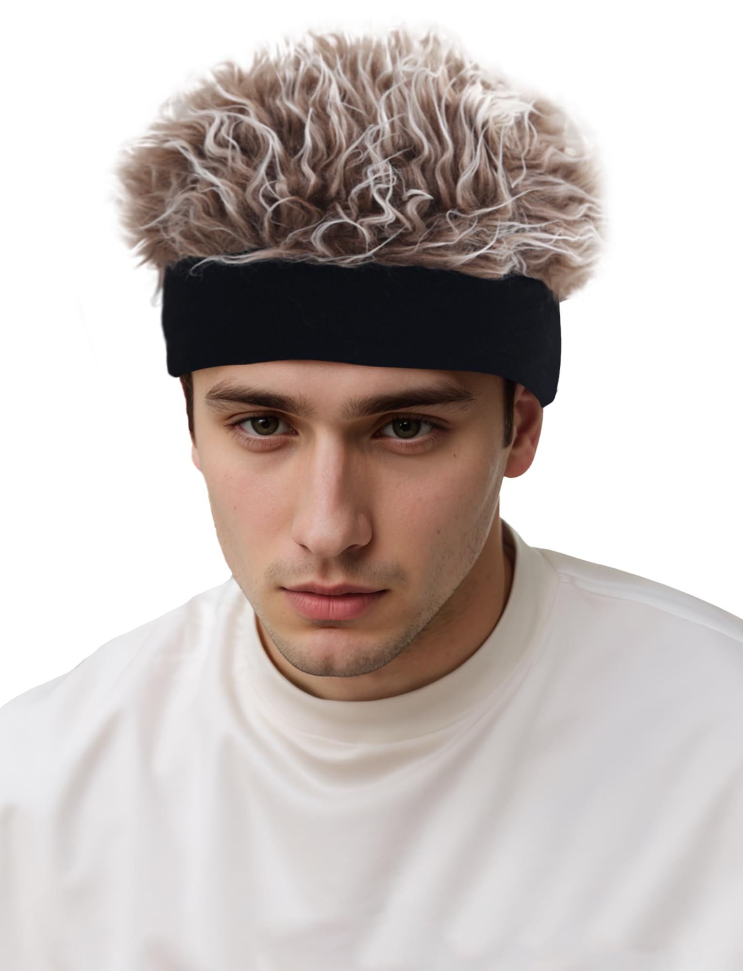SEAUR Men's Novelty Hat With Attached Spiked Fake Hair Wig - Skull Landlord Brown Cap