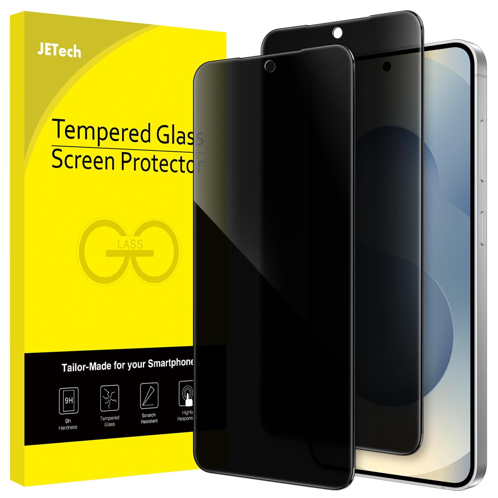 JETech Sichtschutz für Samsung Galaxy S25 5G, Anti-Spähen Gehärtetes Glas Schutzfolie, Fingerabdruck ID Kompatibel, 2 Stück