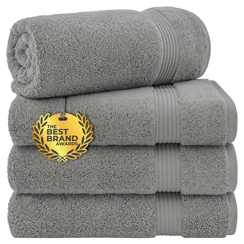 Cotton Paradise 4 Piece Turkish Bath Towels for Bathroom, Extra Large Soft Plush Towels Bathroom Set, Light Grey