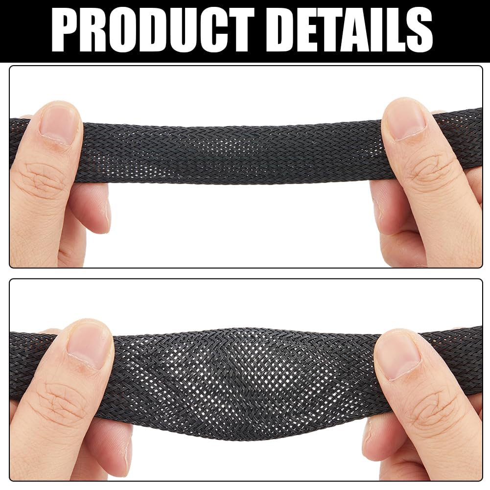 Guaina Protettiva per Cavi in Pet da 15 m X 20mm di Larghezza Flessibile in Rete Metallic Espandibile Intrecciata Nera per Cablaggio Organizer per Cavi Audio e Video.