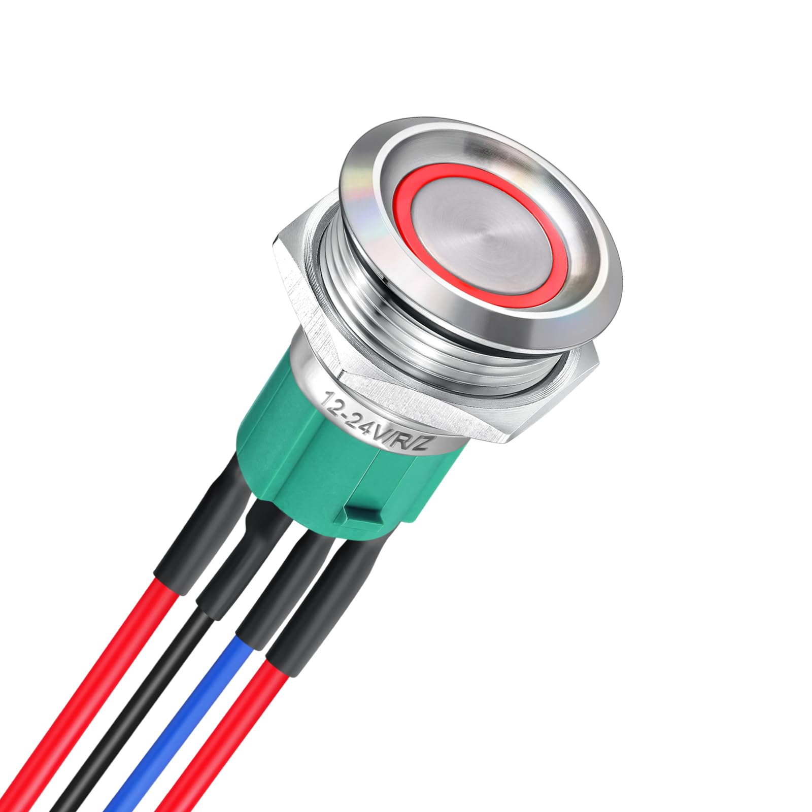 QitinDasen 3stks Premium 12V/24V 5A Momentary Drukknop Schakelaar, 19mm Auto Ontsteking Starter Schakelaar, Wit LED Licht roestvrij staal IP67 Waterdichte Schakelaar met Socket Plug Wire