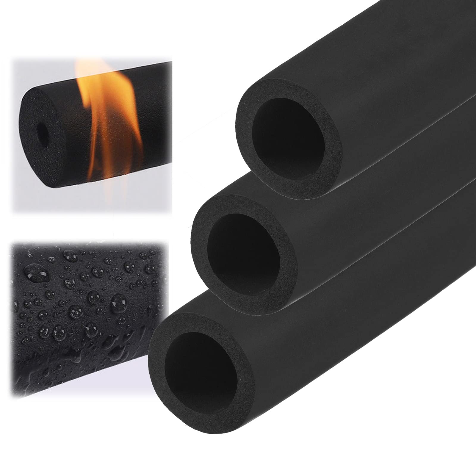 Pipe Insulation， Rubber Foam Pipe Insulation Tube 1.8m Length 9mm Thickness Black Multiple Sizes for AC Water HVAC(10mmx9mmx1.8m)
