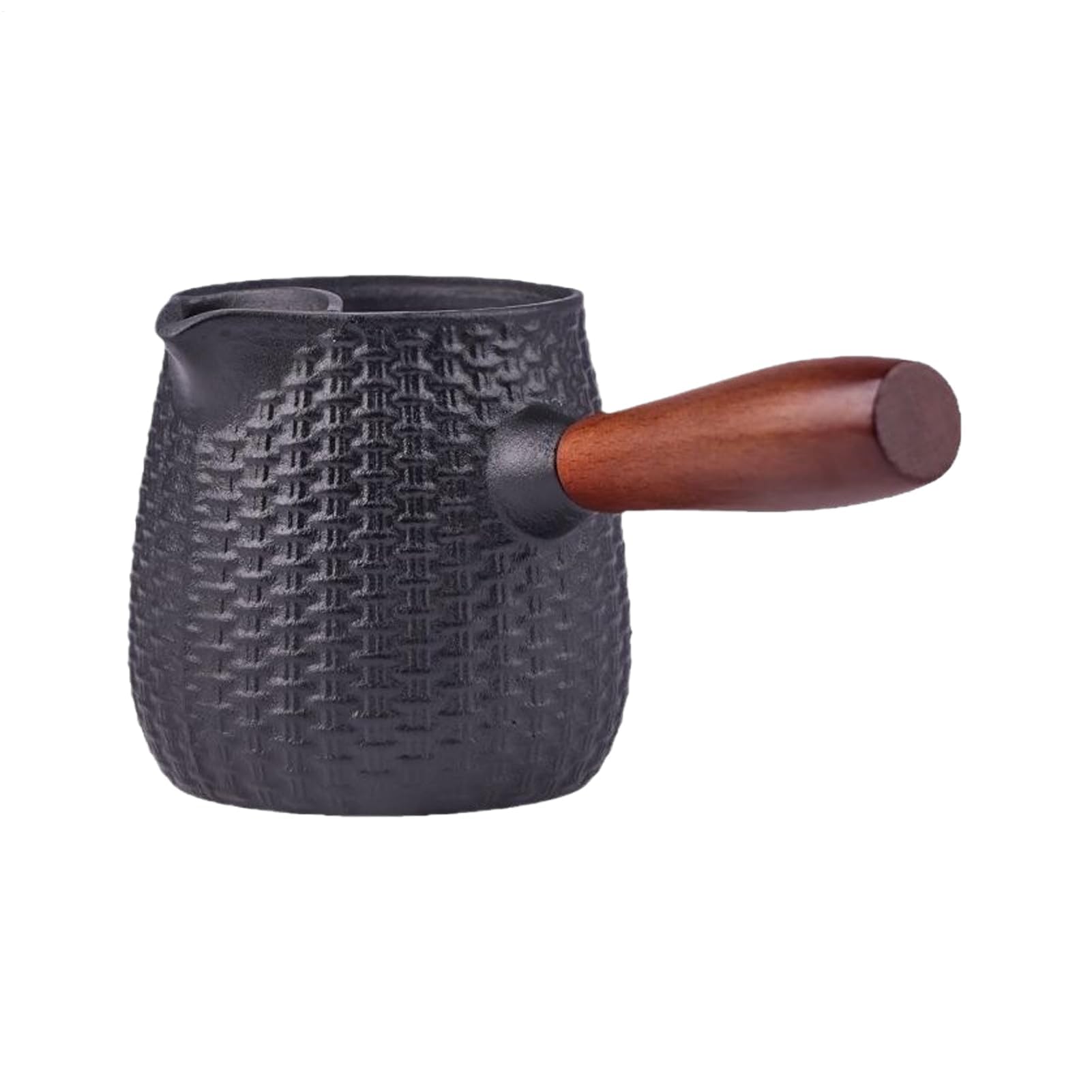 Tetera de hierro fundido de 600 ml, calentador de tetera de hierro fundido con mango de madera, para cocina, camping, viajes, playa, adultos y niños