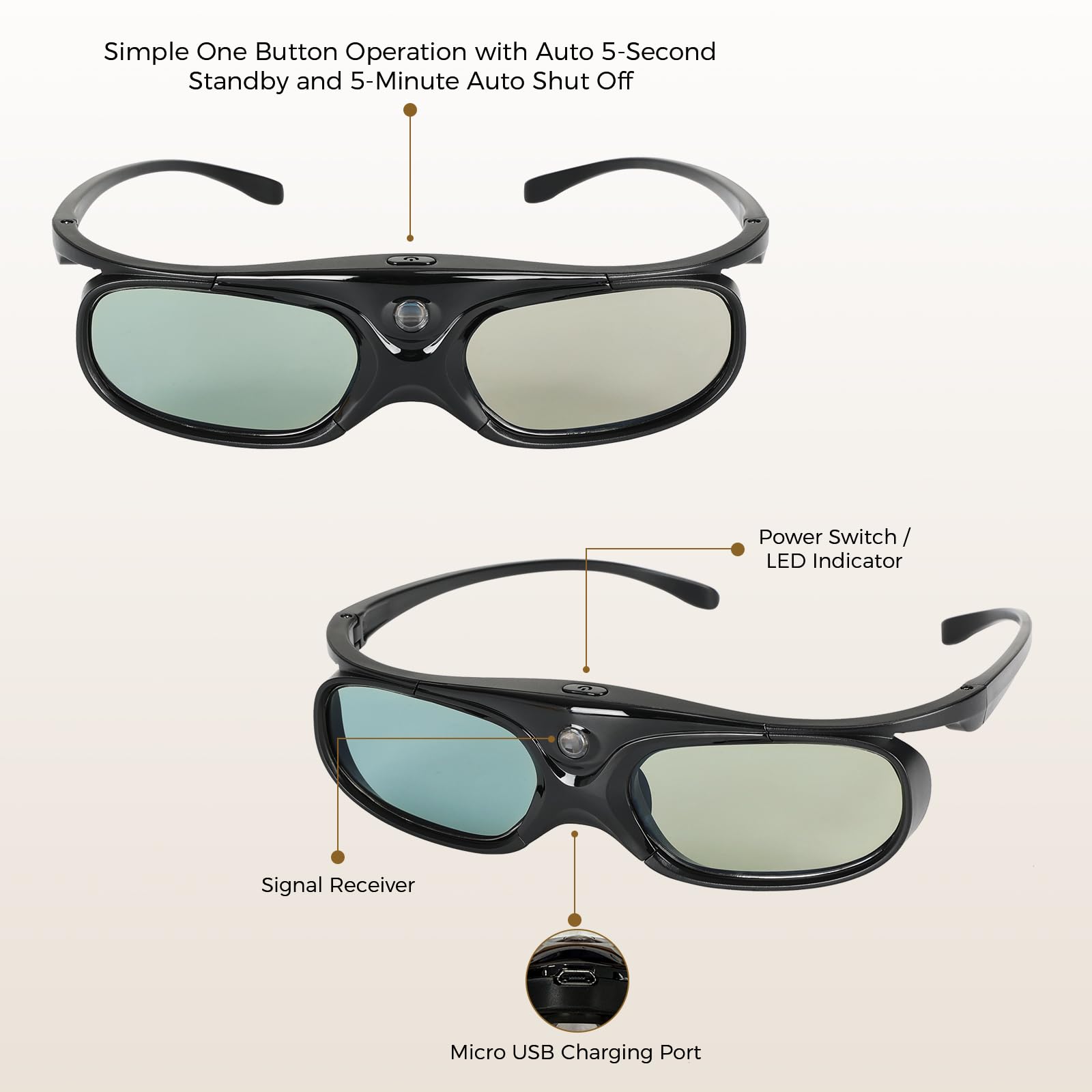 Amazon.com: DLP Link 3D Glasses, ELEPHAS 144Hz Rechargeable Active