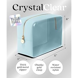 Embla London Makeup Bag Cosmetic Case, Clear Zipper Make Up Pouch and Toiletry Travel Tote, Cute Skincare Pouches for Women Girls, Preppy Purse Cosmetic Organizer, Large Makeup Bags, Sky Blue