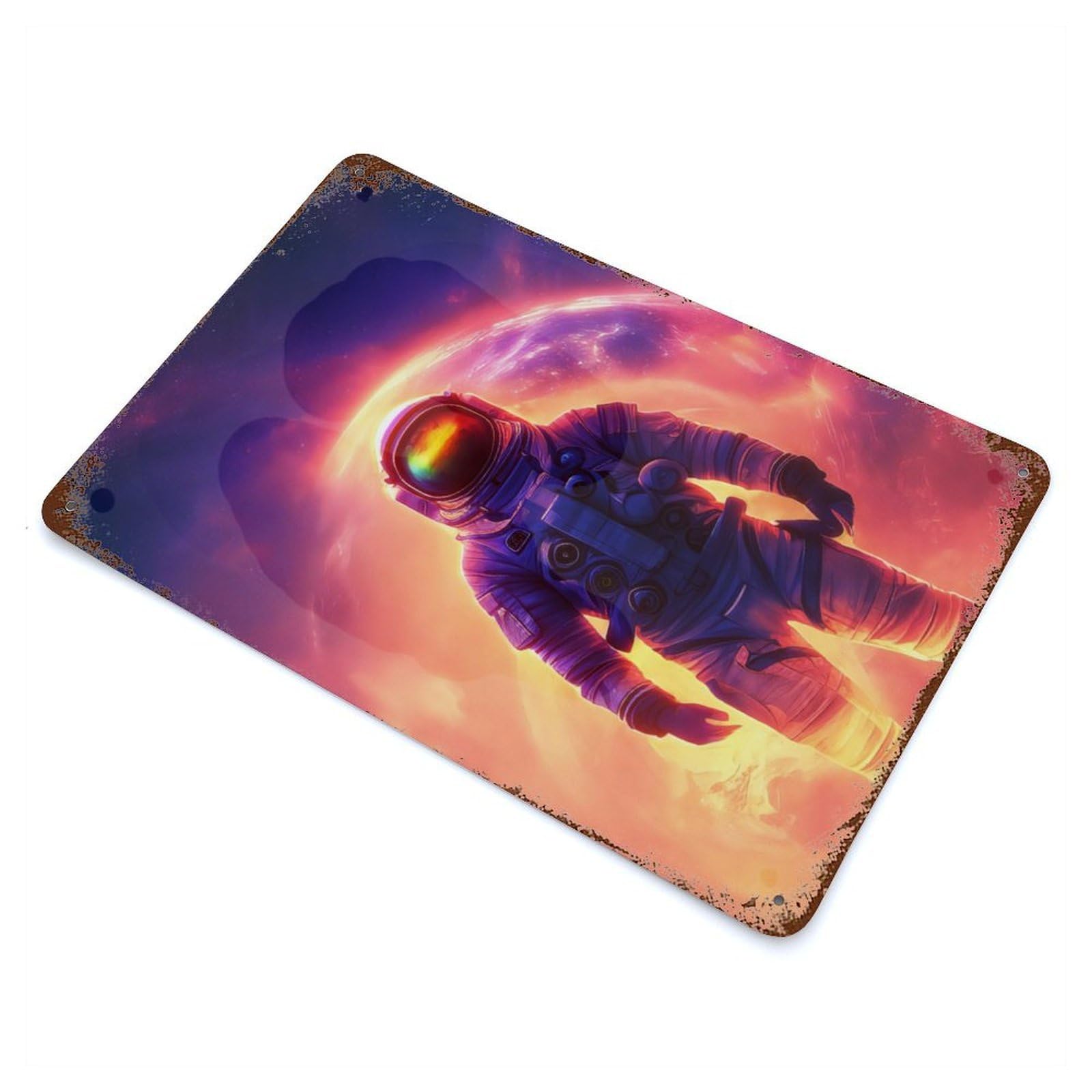 Garage Style ASTRONAUT Aged Metal Wall Plaque 11.8"x7.9", Farmhouse Wall Decor for Bar And Workshop