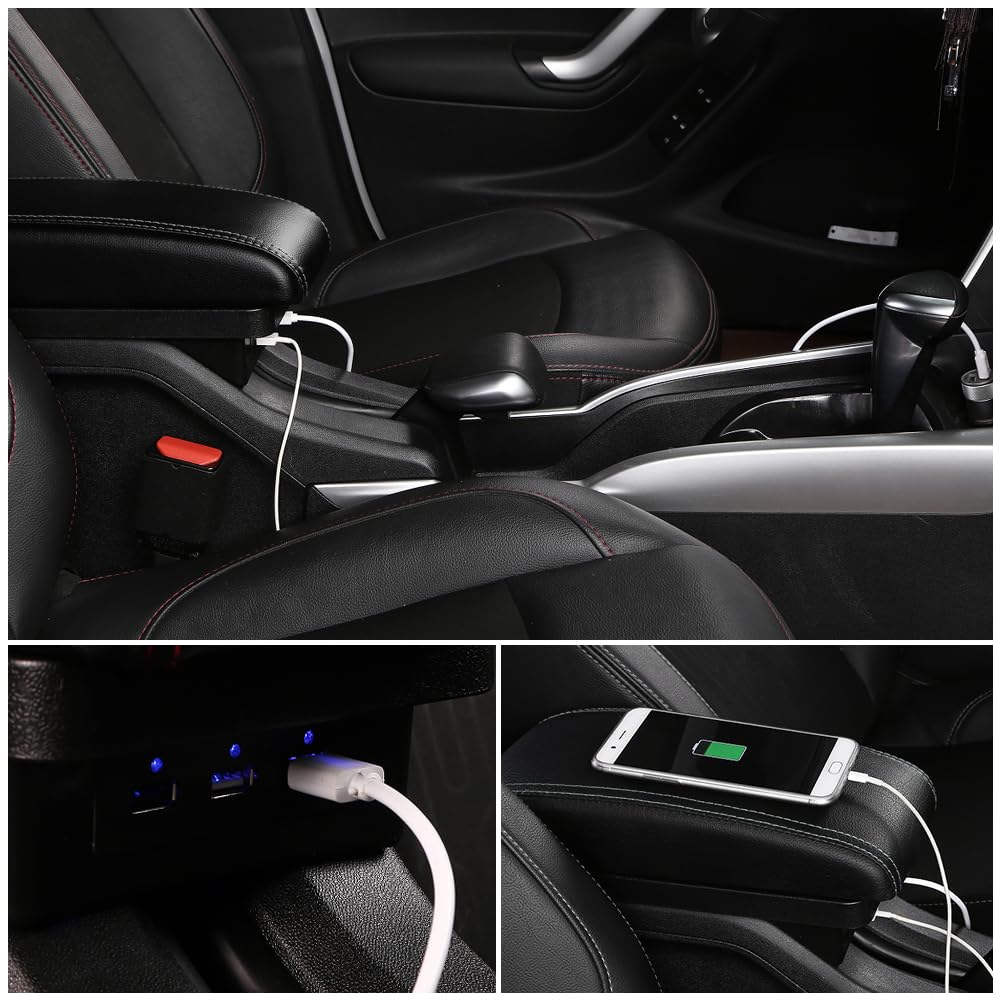 Autozubehor Armlehne für Golf 6 Armlehnen Scirocco Sagitar VW Golf 6 Golf 5 Mk6 MK5 Jetta 5 Armlehnen Zweilagige Armlehne Armauflage Leder mit weißen Linien