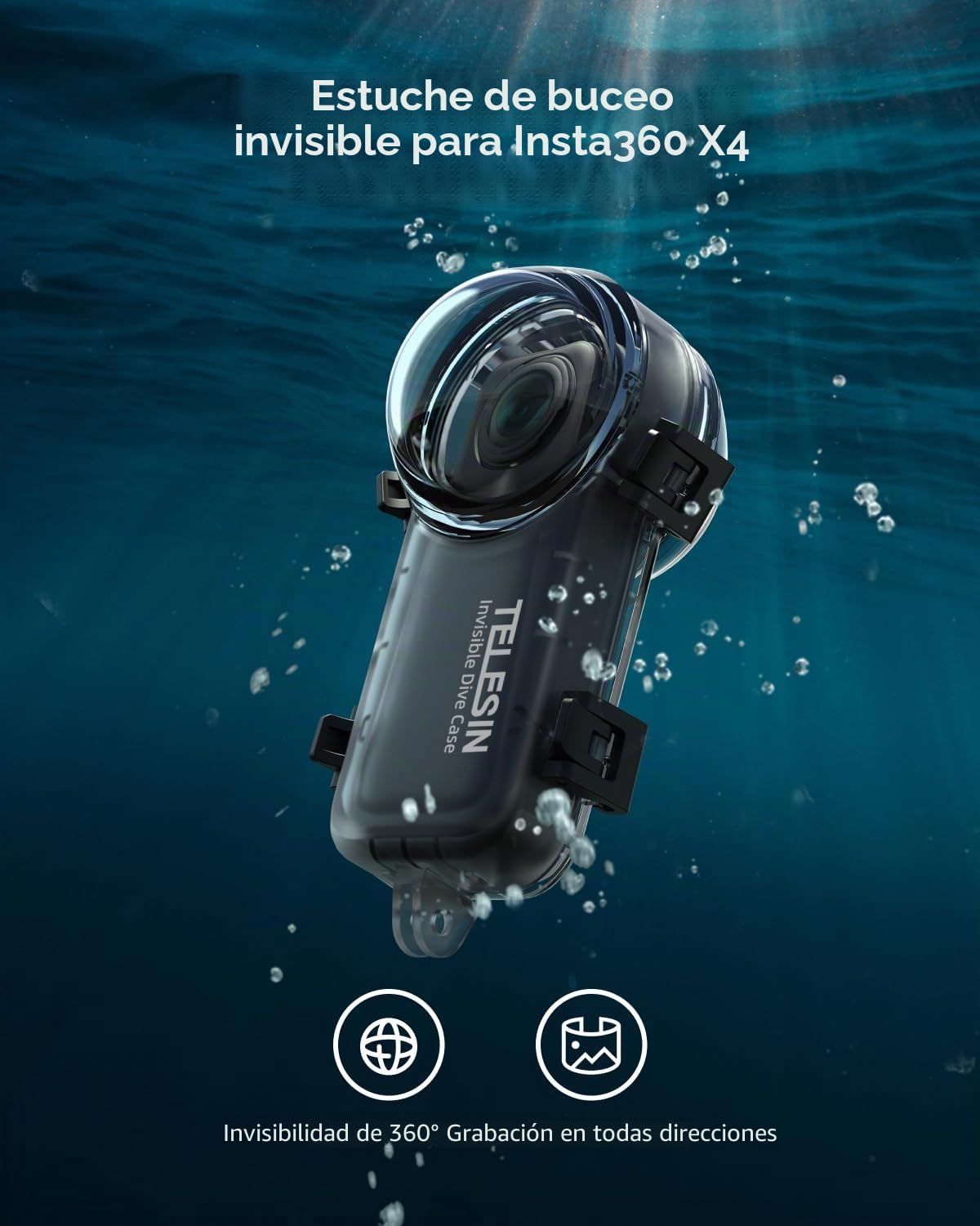 TELESIN Funda de Buceo para Insta360 X4, Estuche Impermeable de hasta 50m/164ft, Carcasa Protectora subacuática para Accesorios de cámara Insta360 X4, Disparos submarinos versátiles