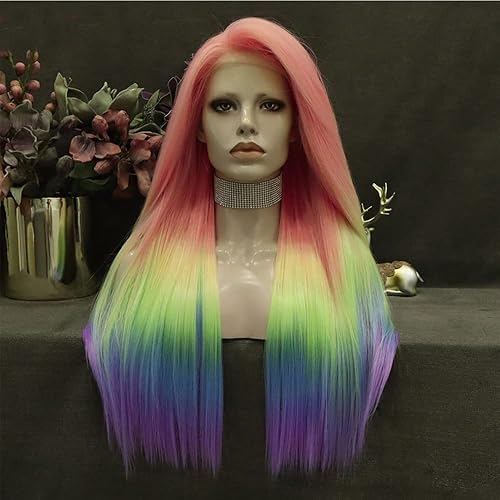 IMSTYLE Peluca de encaje frontal para cosplay, color lima, pelucas de cabello sintético seguro para niña, disfraz de Halloween, cabello de arrastre,