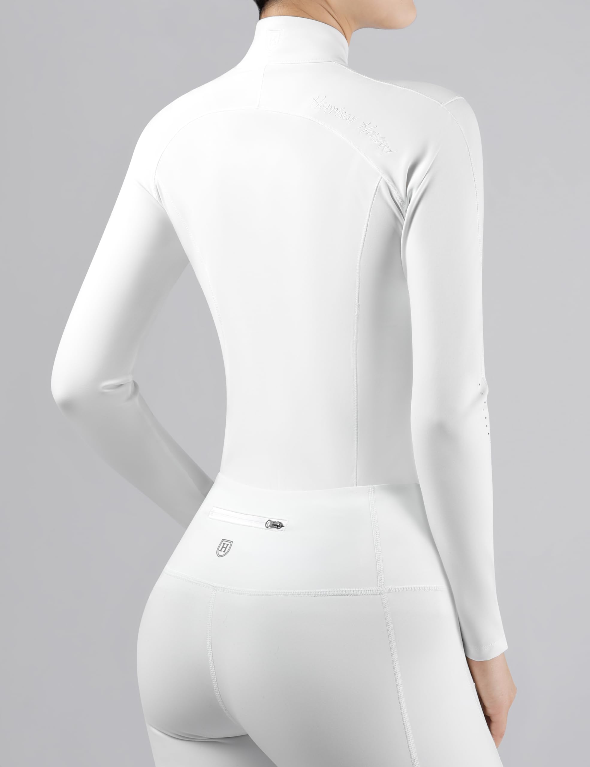 Harrison Howard Camisas de equitación para mujer, manga larga, cuello alto, con bordado