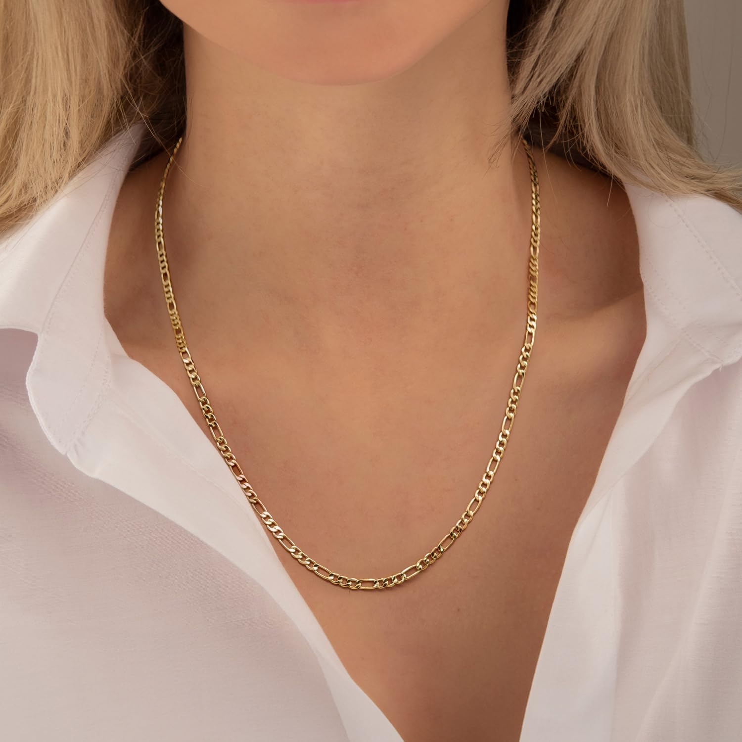 Gold Necklace For Women 3.2mm Wide Figora Chain 14K Gold Necklace Beauty In Simplicity Jewelry For Women Neutral Design Necklaces For Mens Necklaces Chain 16-30in