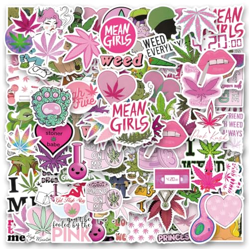 110PCS Pink Weed Sticker for Adults Kawaii Marijuana Stickers Cute Weed Stickers for Girl Aesthetic Weed Gift