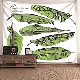 Tapiz de pared pequeño, diseño de plantas, color blanco, poliéster, diseño de hojas de plátano, 150 x 150 cm
