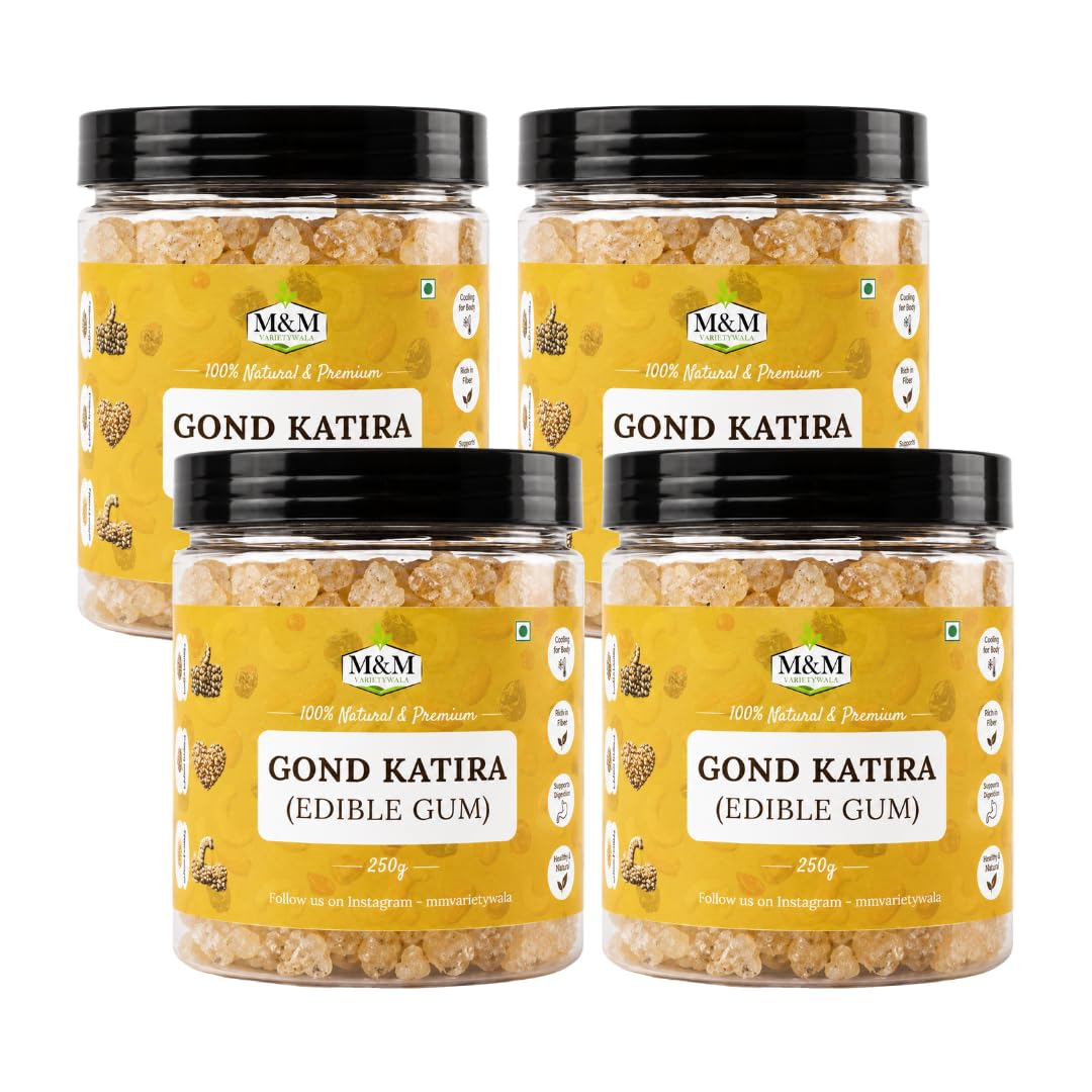 M&M Varietywala Premium Gond Katira 1kg (Pack of 4×250g) | Packed in Reusable Airtight Jar | 100% Natural Tragacanth Gum | High Cooling Properties | Perfect for Summer Drinks & Shakes | Superfood Edible Gum | Organic | Perfect for Desserts & Falooda-image-33
