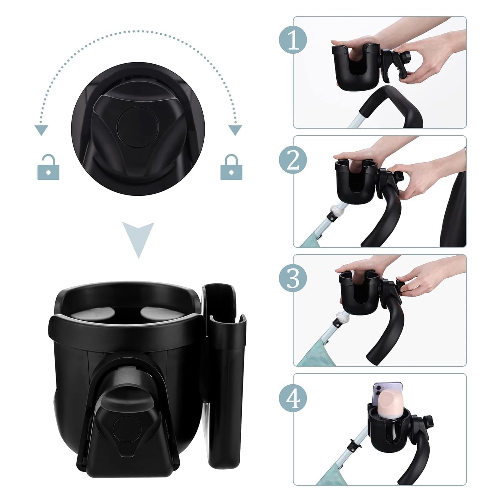 Cup Holder Universal Drink Coffee Cup Holder with Phone Holder Bike Wheelchair Walker Gifts for Women Men - Image 2