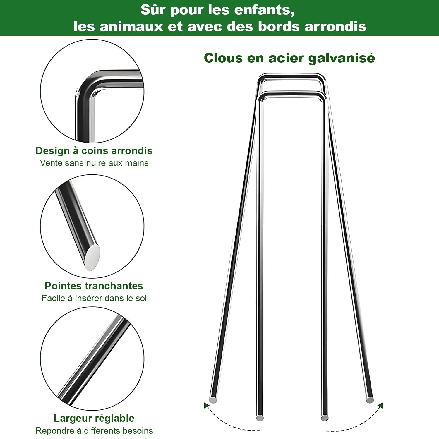 Amagabeli Lot de 500 piquets de jardin galvanisés pour clôture de jardin de 15,2 cm Calibre 11