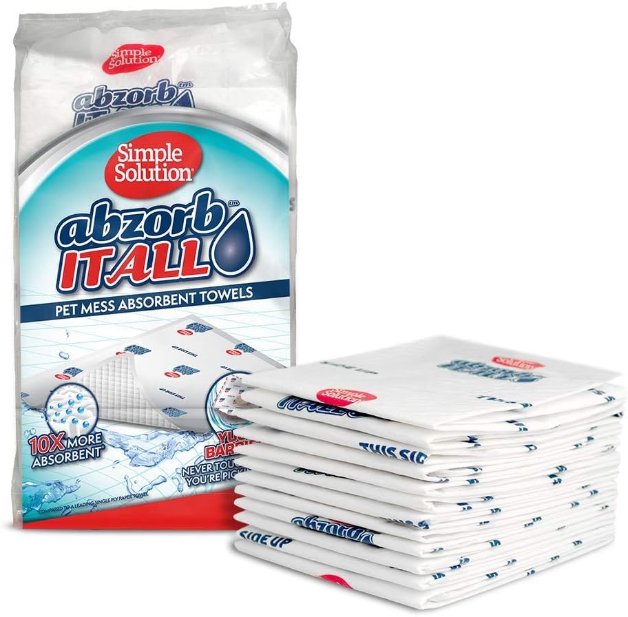 Image of Simple Solution Abzorbitall Pet Mess Absorbent Towels, Pet Accident Cleaner for Dog Urine and Waste, Multi-Surface Cleaning Sheets, Puppy Supplies, Absorbent Towels,12 x 17 Inches(Pack of 6)
