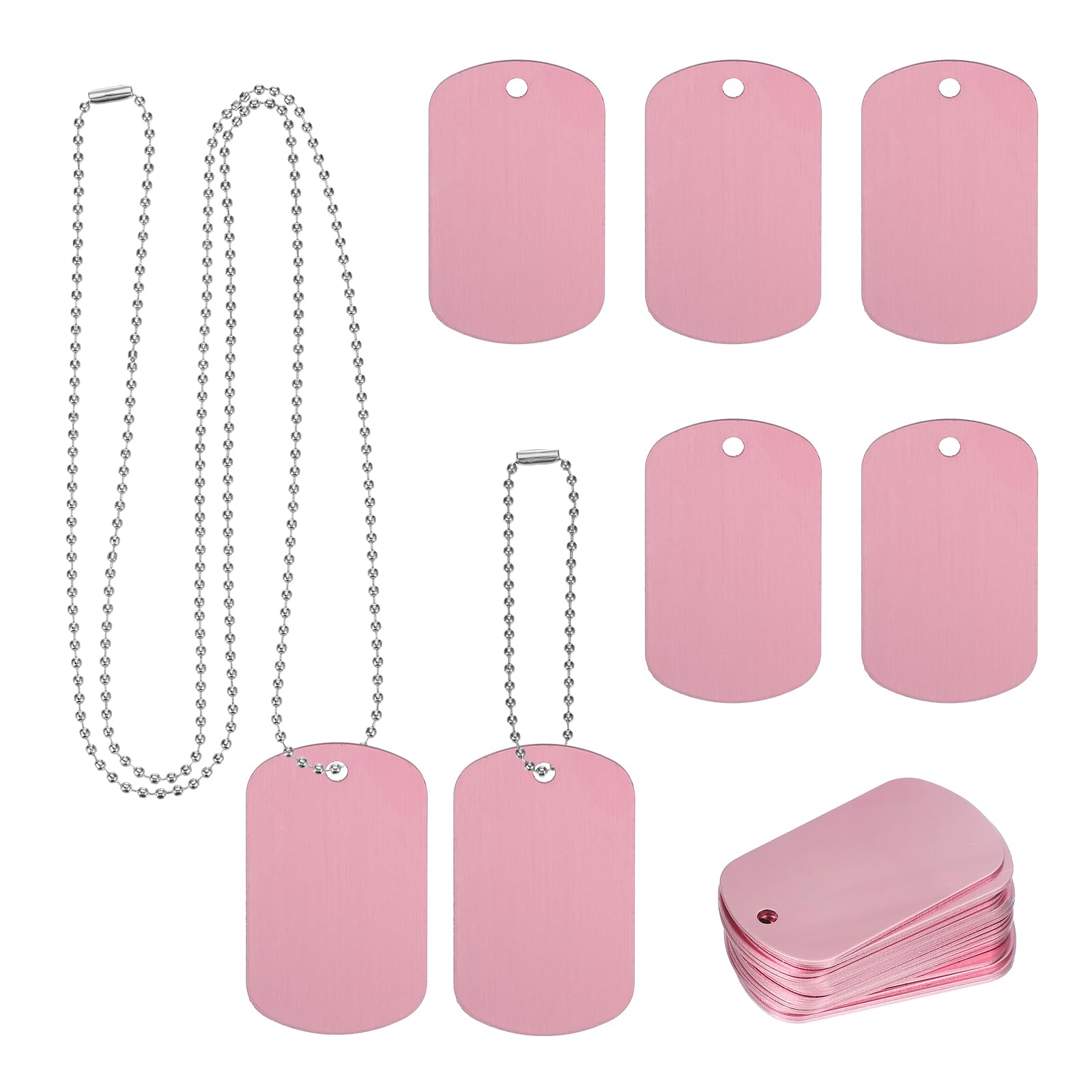 MECCANIXITY Blank Dog Tags Rectangle Blank Aluminum Blank Keychains Two Size Length Ball Steel Chains Metal Personalized Pet Tags with Hanging Hole