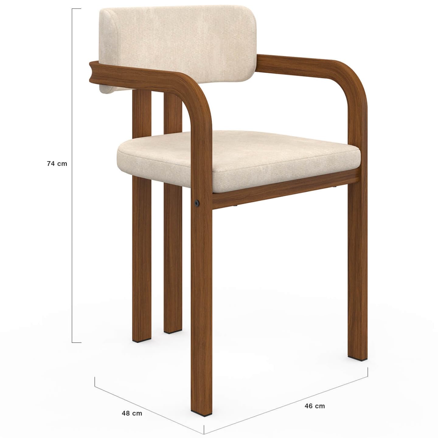 IDMarket - Set di 4 sedie da pranzo ESMA in metallo effetto noce e tessuto di ciniglia beige con braccioli