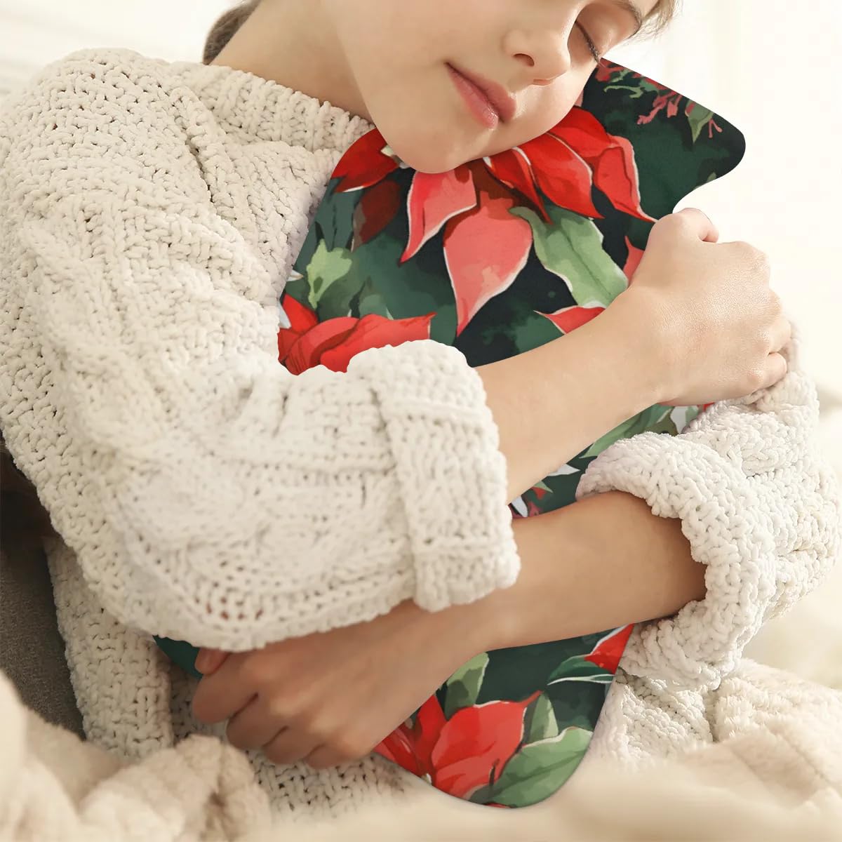 Hot Water Bottle with Soft Cover,2L Holly Berry Flowers Hot Water Bag for Hot and Cold Compress, Hand Feet Warmer, Oil Painting Flowers Rubber Hot or Cold Water Bottle Halloween Christmas Decorations