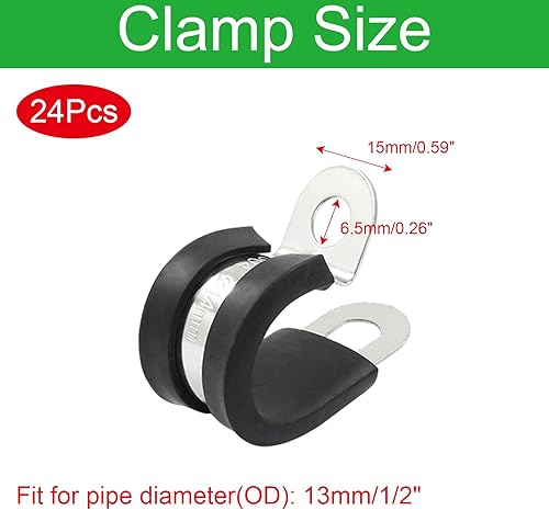 Miniatura 2 de Piutouyar 24 abrazaderas de cable de acero inoxidable de 12 pulgada, abrazaderas aisladas acolchadas de goma, abrazaderas de alambre automotrices,