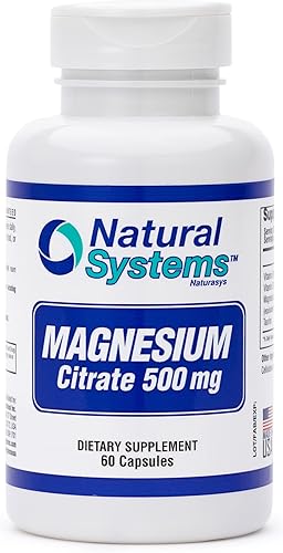 Natural Systems - 60 cápsulas de citrato de magnesio de 500 mg de Natural Systems - Suplemento de magnesio en polvo para calma muscular - Suplemento