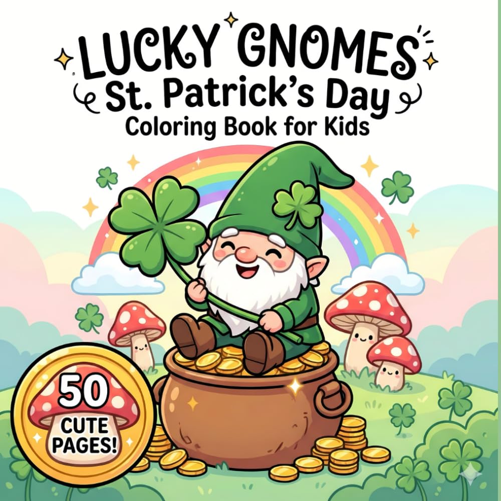 Lucky Gnomes St. Patrick's Day Coloring Book: Cute and Fun Coloring Pages for Kids | 50 Adorable Gnomes with Shamrocks, Gold and Rainbows (Little Lucky Clovers Collection)