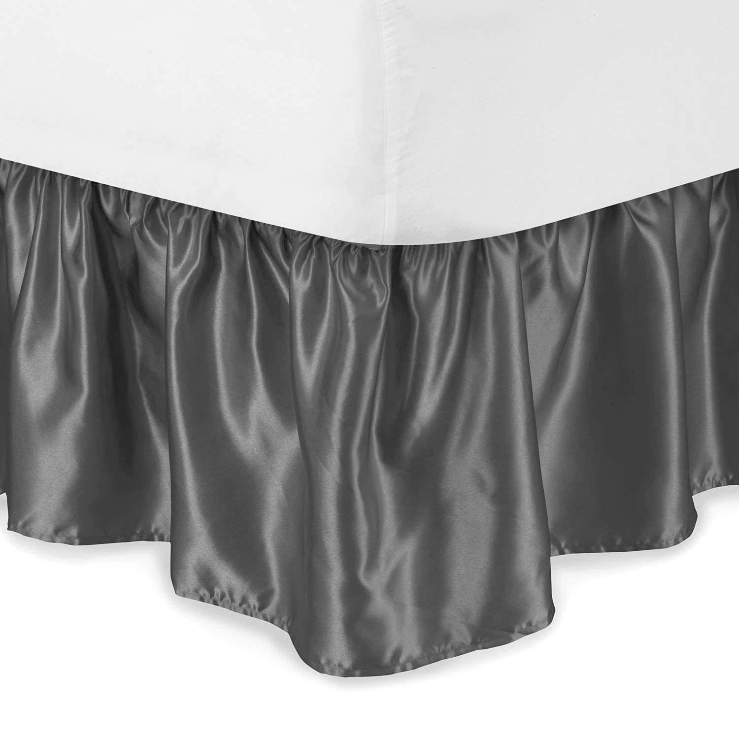 KBC linen Bed Ruffle - Dust Ruffled Bed Skirt with Platform - Easy Fit with 16 Inch Tailored Drop - Luxurious Silky Satin Hotel Quality, Wrinkle and