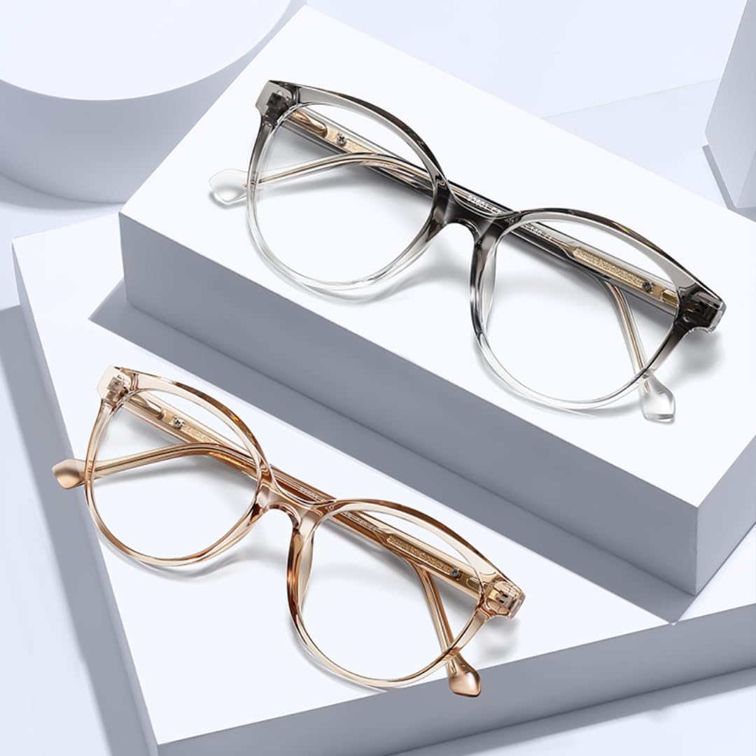 Occhiali anti luce blu da donna con lenti trasparenti Tr90 rotondi in acetato leopardato (montatura marrone rosa)