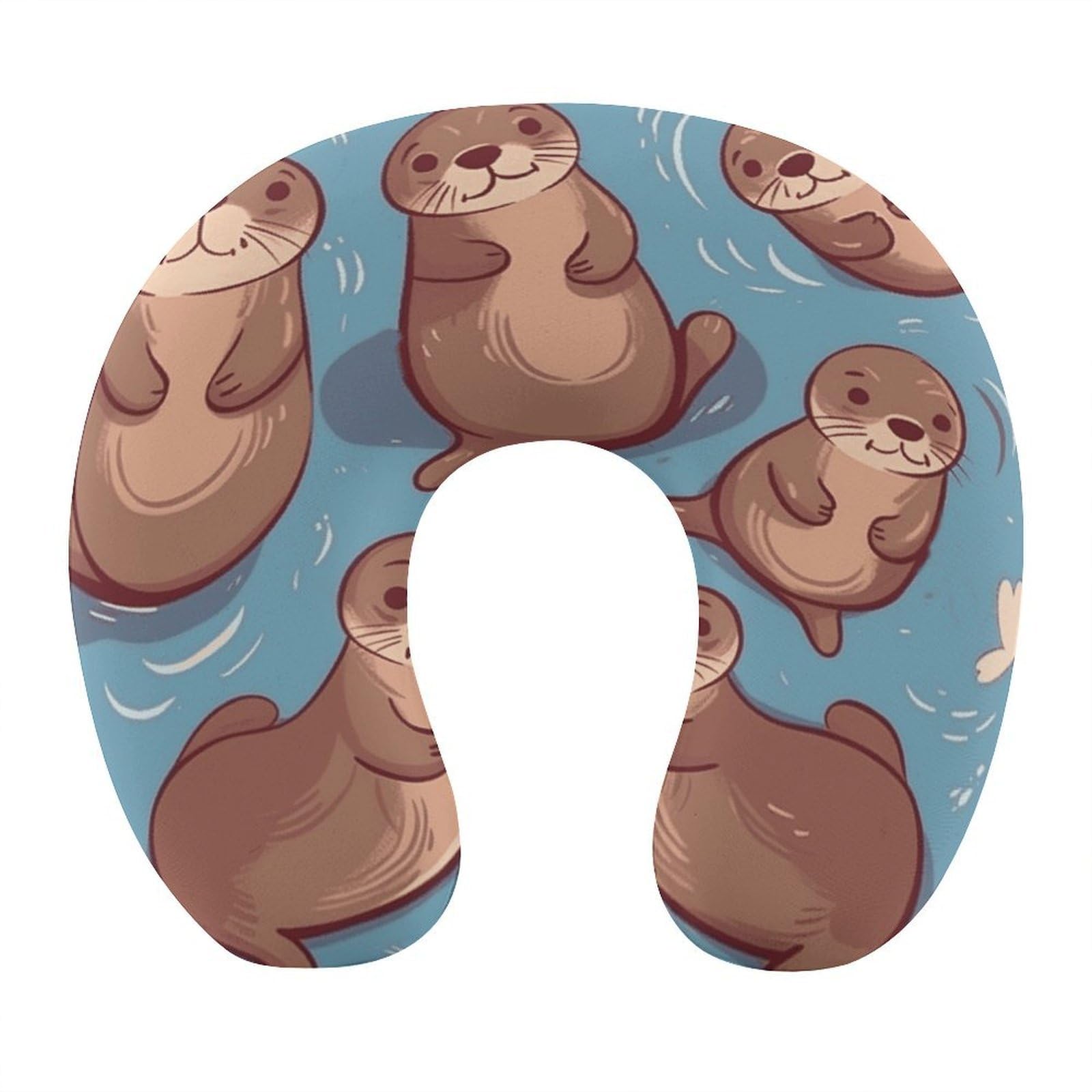 VstaDank Animal Cute Brown Otters Neck Pillow Soft Comfortable Travel U Shaped Pillows Portable Pillows for Shoulder Memory Foam Head Support Pillow for Airplane Car Home Office