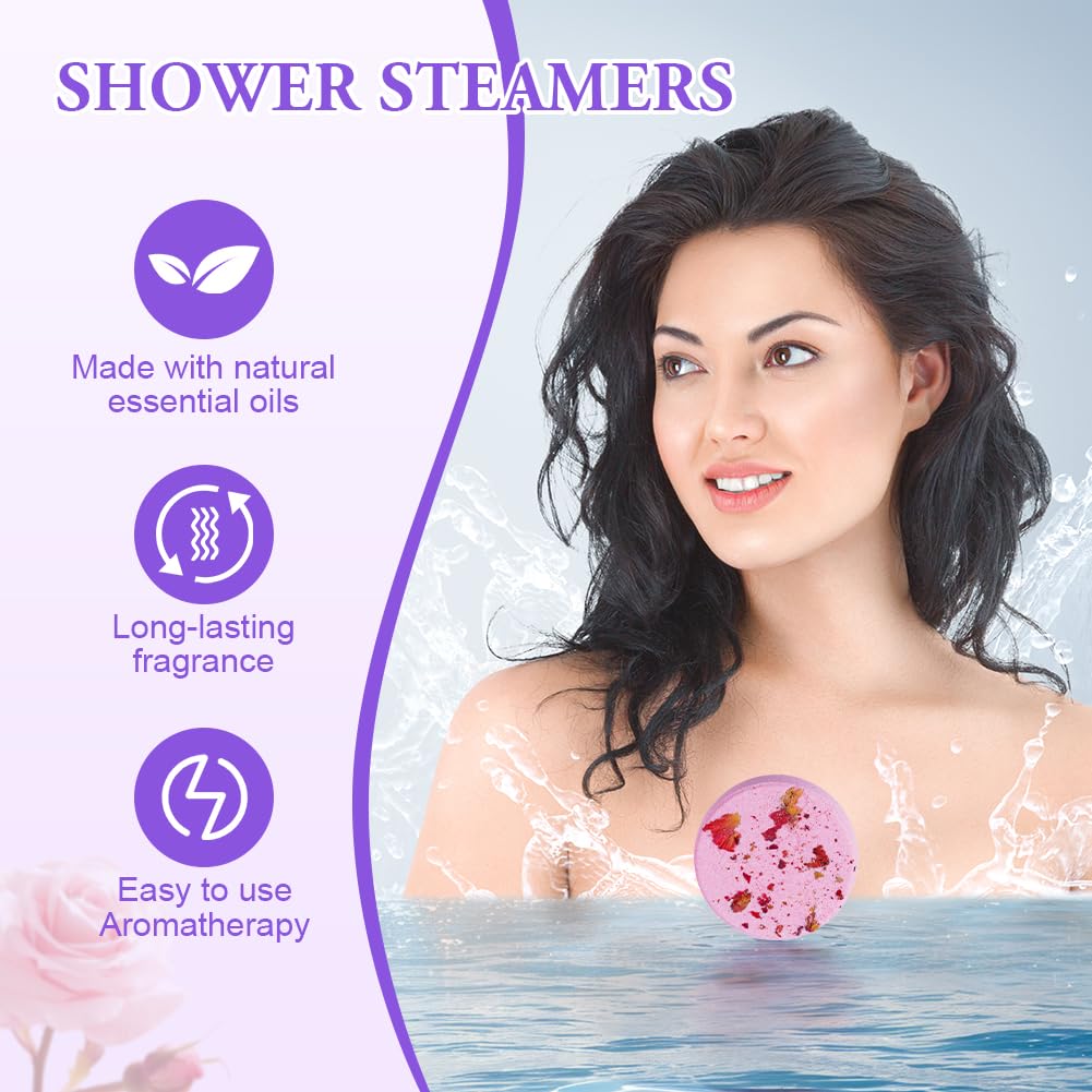 Alaoo Shower Steamers Aromatherapy, 8 Pack Aromatherapy Shower Tablets, Essential Oils Bath Tablet for Stress Relief, Lingering Intense Aroma, Shower Bombs Gift Set for Girl, Women, Wife (Petal) - Image 2