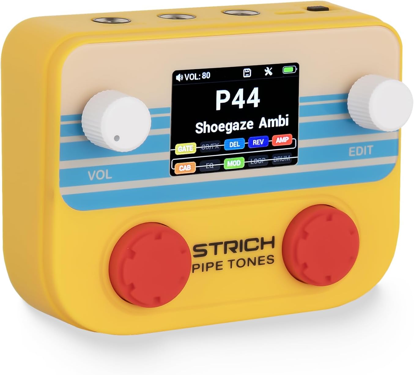 STRICH Pipe Tones Pocket Multi-Effects Processor for Guitar and Bass with 10 Effect Modules 125 Effects 40s Looper 100 Drum Patterns USB Audio Interface Wireless Control (Orange)