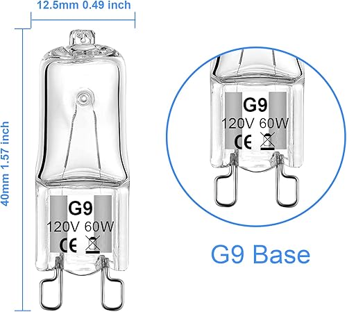 Miniatura 9 de WeshLMPO Bombilla G9 de 40 W, 120 V, bombillas halógenas G9, 2 pines para campana, horno, bombilla de repuesto, regulable, blanco cálido (paquete de