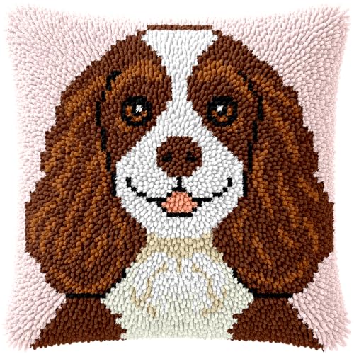 Image of veirousa Cocker Spaniel Dog Latch Hook Pillow Kits for Adults Beginners | Pre-printed Cute Puppy Latch Hook Rug Set, Easy Cushion DIY Craft Gift for Pet Lovers & Home Decor