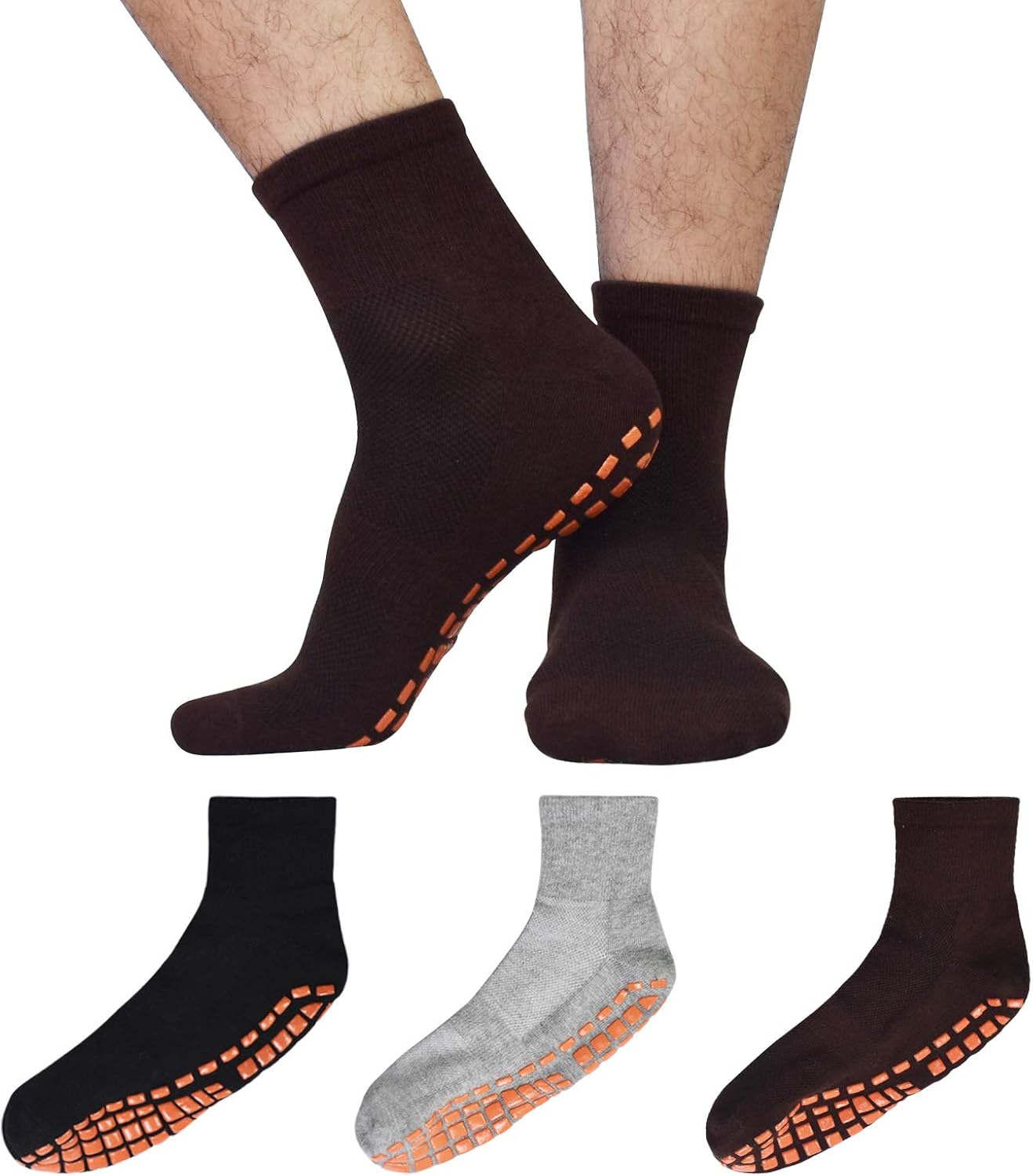 Socks for Men Non Slip House Socks with Grips 3 Pairs AntiSkid Yoga