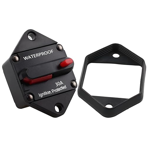 Disyuntor de montaje en panel de 12V-48V CC 30A, disyuntor de Hi-Amp 30A con reinicio manual y junta para auto, camión, RV, marino