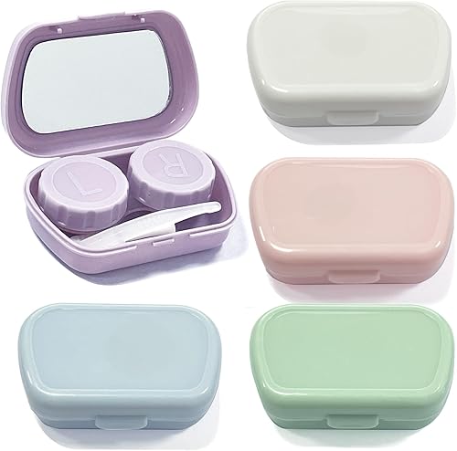 Miniatura 1 de Paquete de 5 fundas para lentes de contacto bonitas, coloridas con herramienta de extracción de pinzas de espejo, kit de almacenamiento para lentes