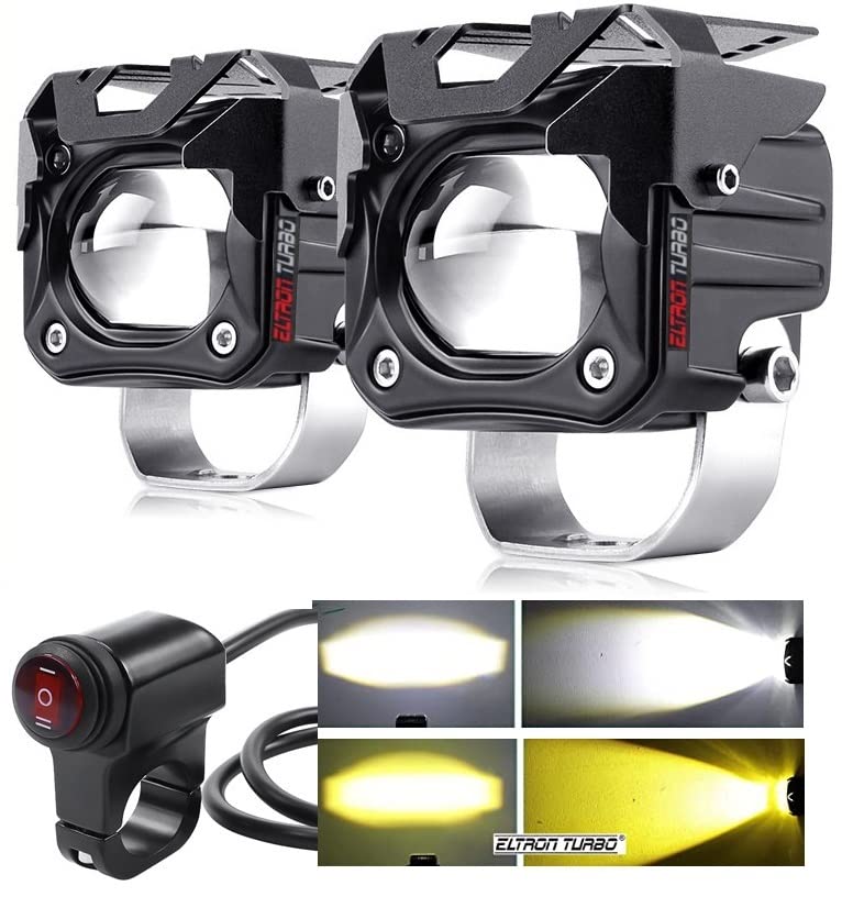 Image of ELTRON TURBO DC Power 12V-24Volts 160Watts Imported 1 Year Warranty Lens Ultra Fog Light LED Universal For All Bikes, Car, Motorcycles, Scooties Projector Light White + Yellow Beam (Pack Of 2, Switch)