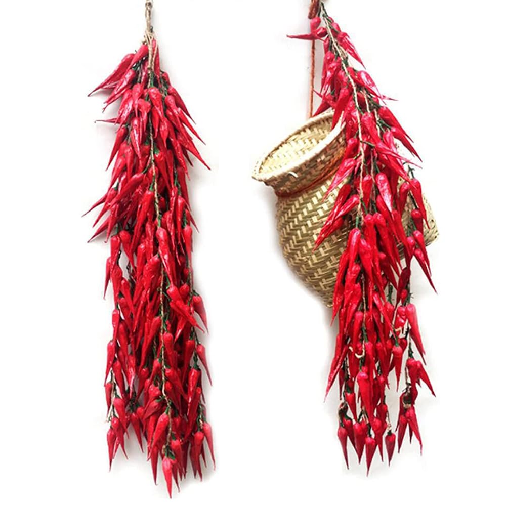 Artificial Pepper String, 5 Pack Simulation Artificial Lifelike Fake Vegetable Artificial Chili Red Pepper Hanging String Photography Props for Home