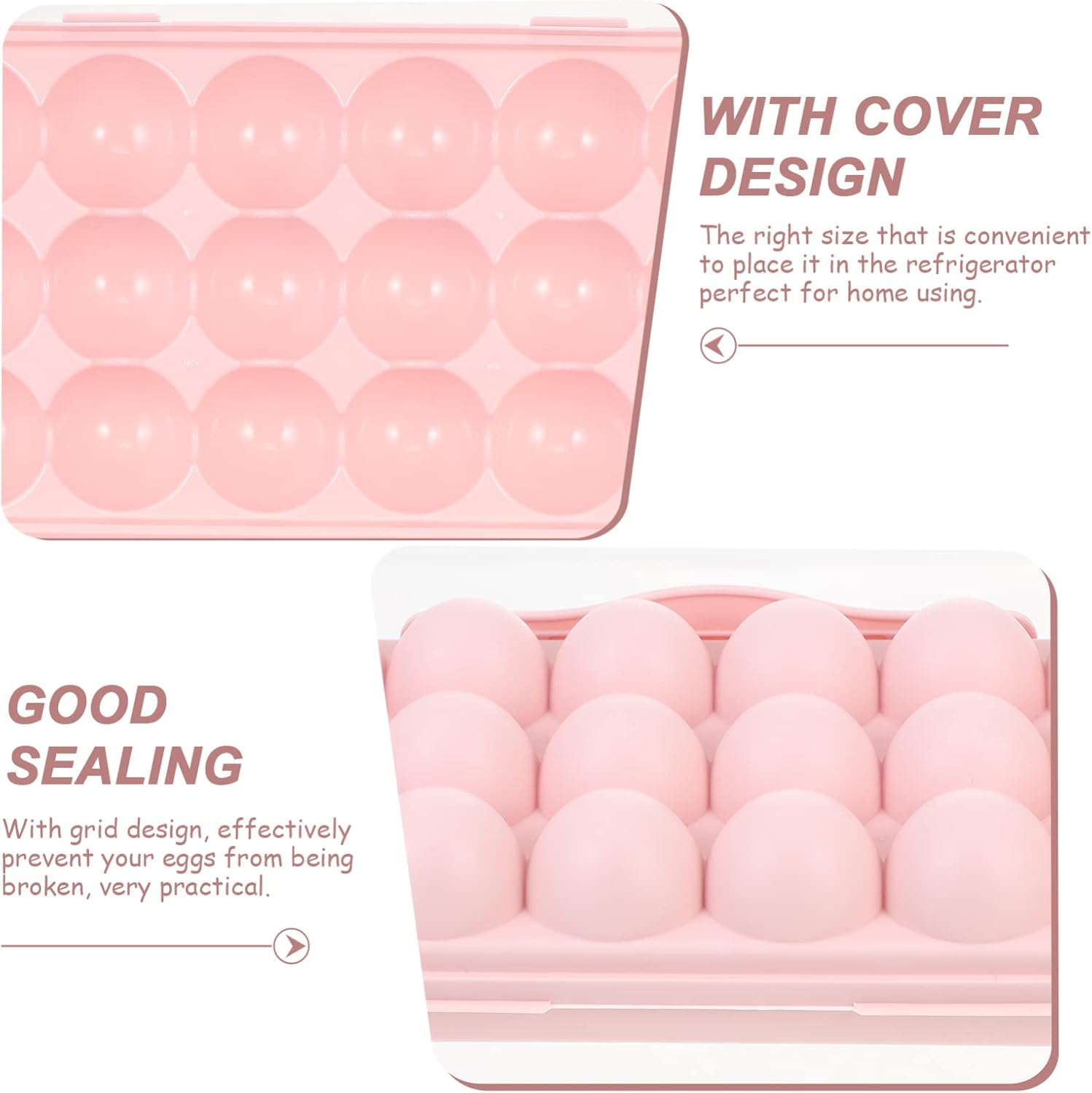 Angoily Egg Carton, Stackable Egg Holder for Refrigerator, Plastic Storage1, Kitchen Pink Storage Trays with Lid, Organizers Reusable, Boxe Container