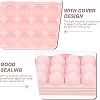 Vista 3 de Angoily Soporte apilable para huevos, 18 bandejas de almacenamiento de huevos rosas con tapa, organizadores de huevos reutilizables para refrigerador