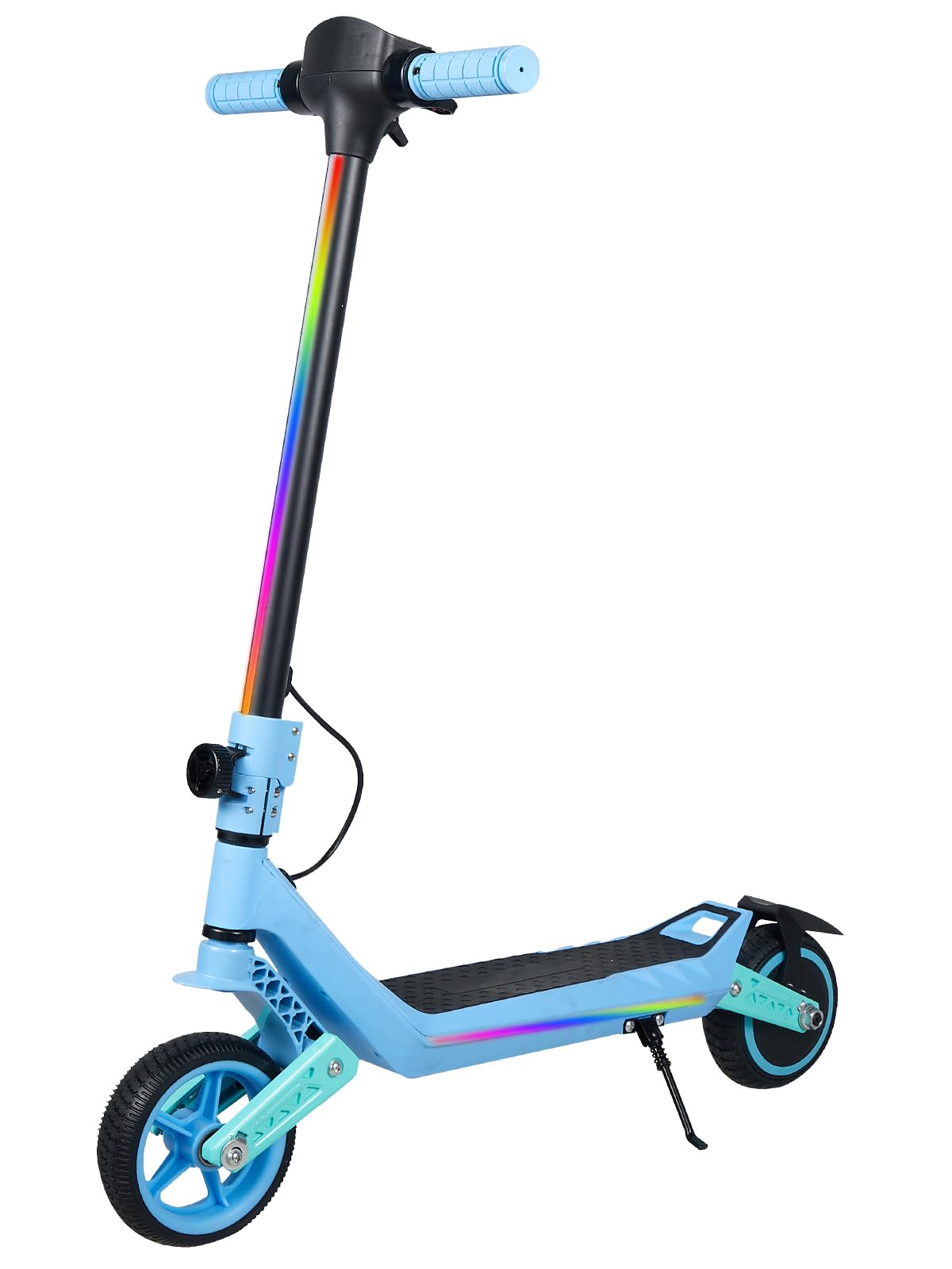 Patinete eléctrico para niños, Patinete eléctrico de Doble suspensión con Luces de Arco Iris de Colores e indicador LED, Alcance de 12 km, Regalos para niños y niñas a Partir de 6 años